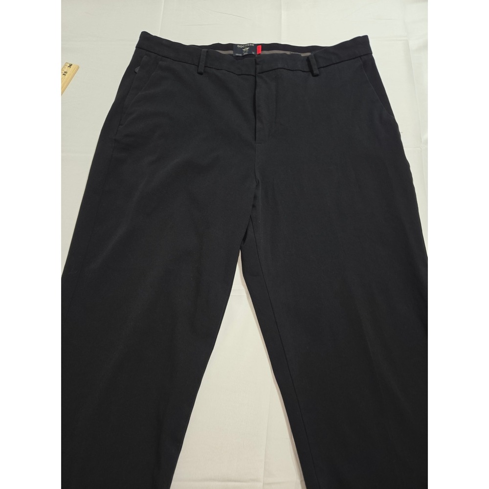 Dockers Mens Smart 360 Tech Pants Black Flat Front Stretch Trousers 37x27.5